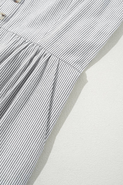 Stripe Half Buttoned Sleeveless Wide Leg Jumpsuit