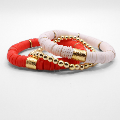 Red and White Game Day Bracelet Stack