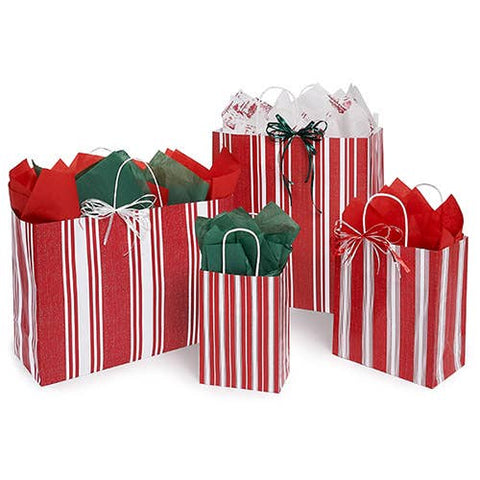 Red Ticking Stripe Christmas Paper Gift Bags (BAG ONLY)