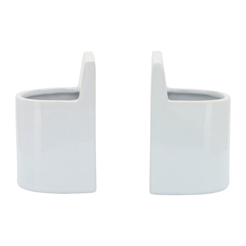 Bookends Set - White Ceramic Solid Pouch Design, 6 in.