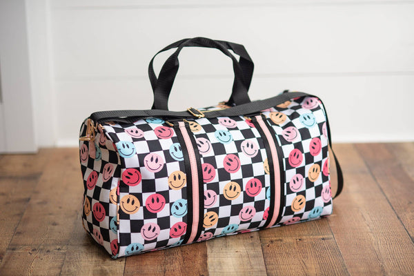 Oopsie Daisy - Kids Smiley Face Checkered Weekender Dance Travel Bag: One Size