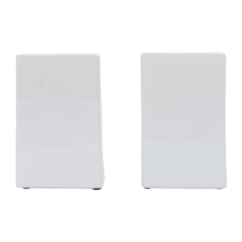 Bookends Set - White Ceramic Solid Pouch Design, 6 in.
