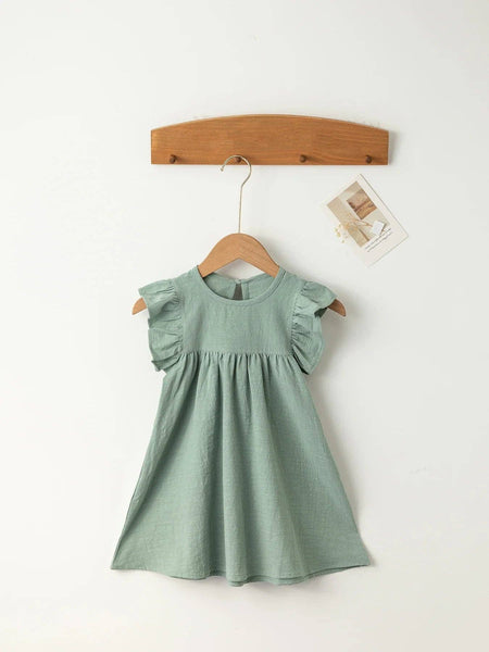 KiddieKickz - Baby Girls' Tie-back Overall Dress: Cotton Summer Casual Wear: Bean Green / 5T-6T