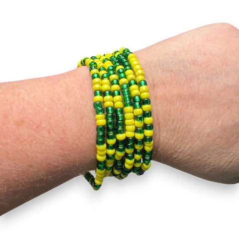 Green and Yellow Game Day Seed Bead Bracelet Stack