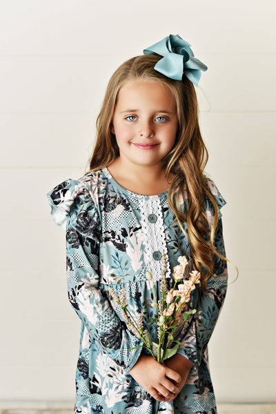 Adorable Sweetness - Kids Sage Green Floral Tunic Top & Legging Pants Set: 5/6