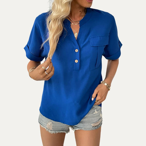Working Out Royal Blue V-Neck Short Sleeve Top: Royal Blue