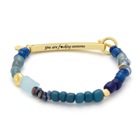 Scout Curated Wears - Hidden Message Bracelet - F♥cking Awesome/Aquamarine/Gold