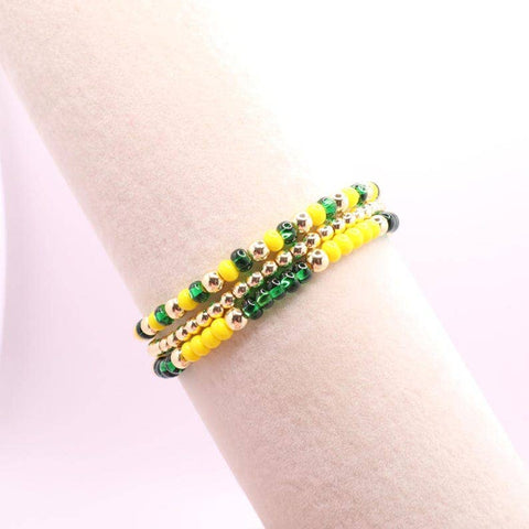 Green and Yellow Hematite Game Day Bracelet Stack