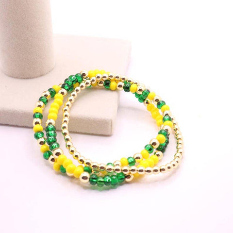Green and Yellow Hematite Game Day Bracelet Stack