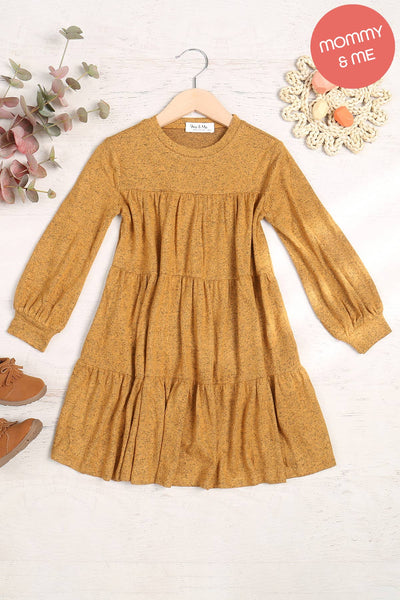 You & Me - YMD10064TKV-KIDS PUFF LONG SLEEVE TIERED HACCI BRUSHED DRESS: Ruby Dark / XL(14-16)