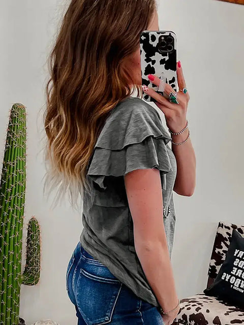 Layered Ruffle Short Sleeve Round Neck Top
