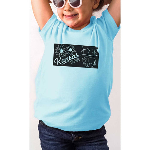 Kansas State Outline Kids Youth Graphic Tee