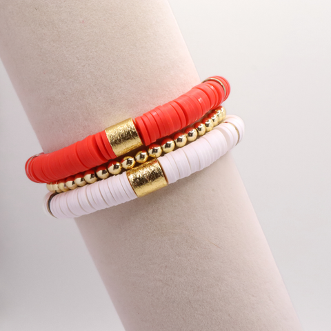 Red and White Game Day Bracelet Stack