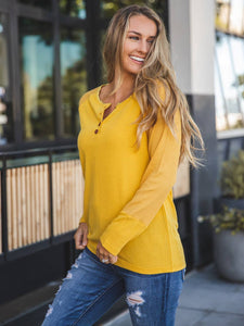 Contrast Sleeve Henley Knox Top: Yellow