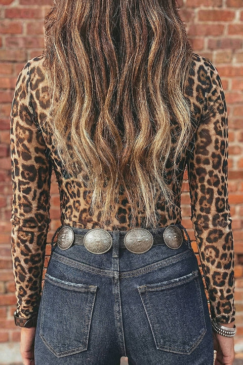 Floral Mesh Long Sleeve Mock Neck Top