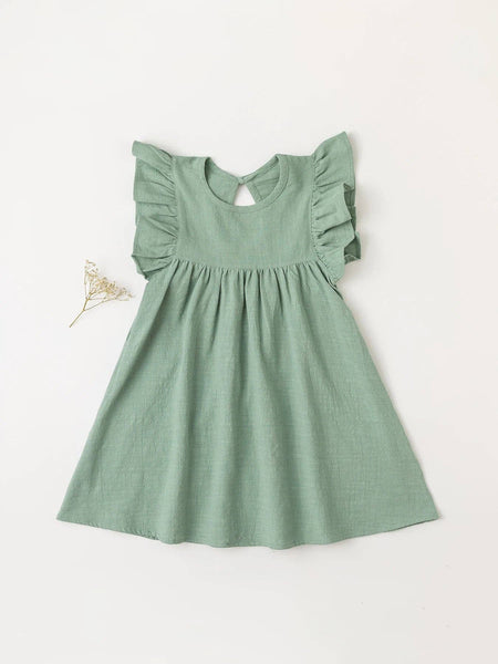 KiddieKickz - Baby Girls' Tie-back Overall Dress: Cotton Summer Casual Wear: Bean Green / 4T-5T