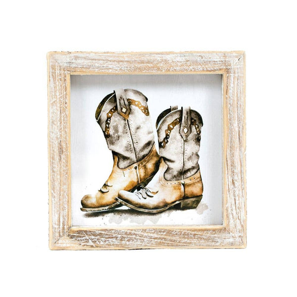 5x5 wood frame sign (HAT/BOOTS) Cowboy Home Decor