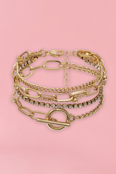 Multi Layered Rhinestone Chain Bracelet Set