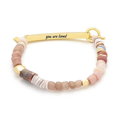 Scout Curated Wears - Hidden Message Bracelet - Loved/Rhodochrosite/Gold