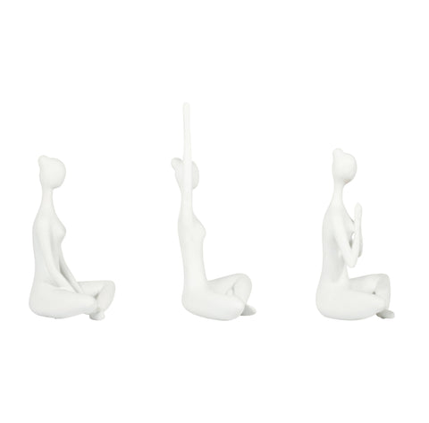 Resin Yoga Ladies Figurines Set of 3 - White, 10 in.