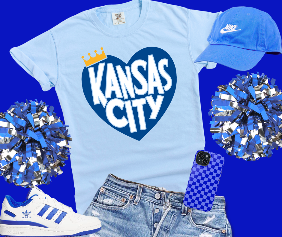 Kansas City Heart with Crown Light Blue Tee - Youth