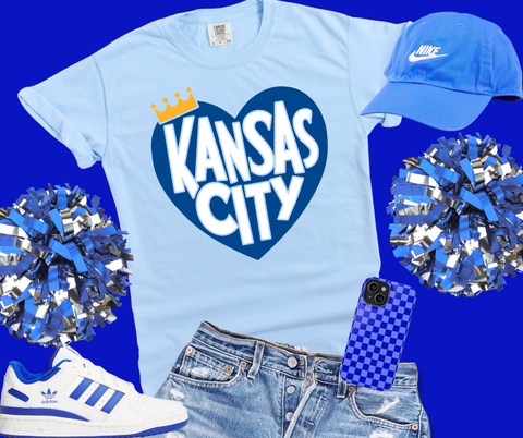 Kansas City Heart with Crown Light Blue Tee - Youth