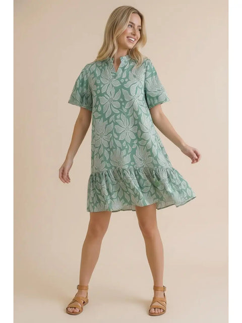 Flutter Short Sleeve Knee Length W/Side Pocket