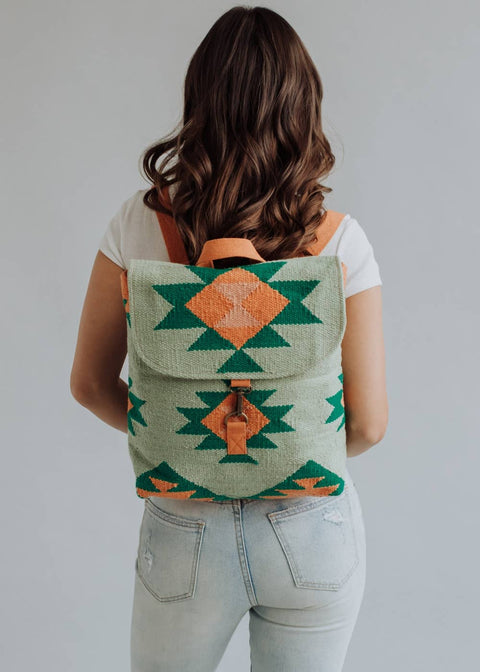 Green, Orange & Pink Aztec Backpack