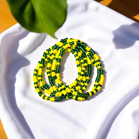 Green and Yellow Game Day Seed Bead Bracelet Stack