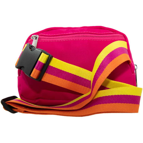 Hot Pink Solid Belt Bag with Striped Strap Valentine's Day