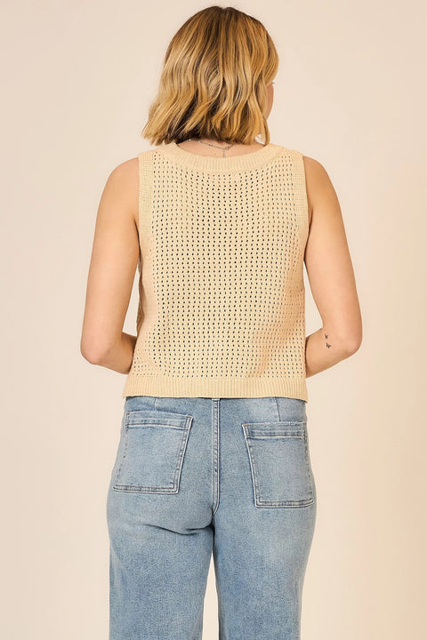 Open Knit Cotton Sleeveless Top