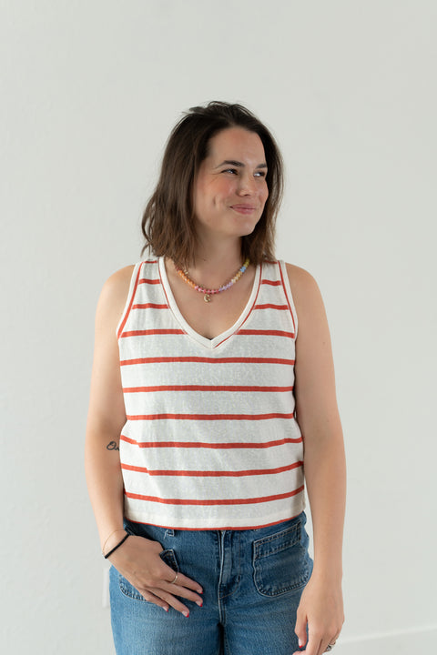 Striped Knit V-Neck Tank Top