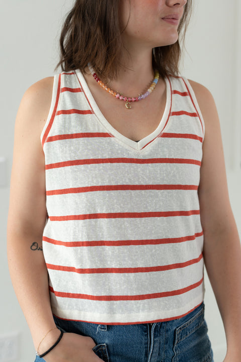 Striped Knit V-Neck Tank Top