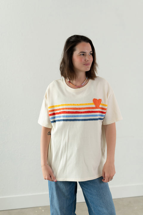 Retro Rainbow Stripe Distressed Tee