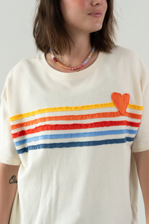 Retro Rainbow Stripe Distressed Tee