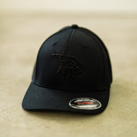 Black on Black Bobcats Powercat Puff Flexfit Trucker Hat
