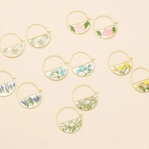 Pressed Flower Hoop Earring