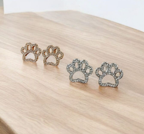 Bobcat Paw Print Bling Stud Earrings