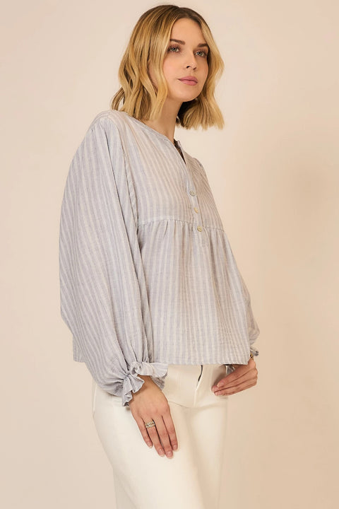Striped Button Down Dolman Long Sleeve Top