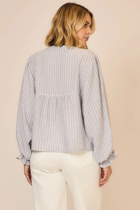 Striped Button Down Dolman Long Sleeve Top