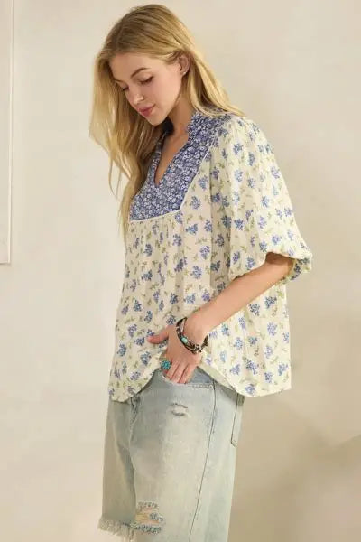 Wildflower Contrast Bubble Sleeve Top