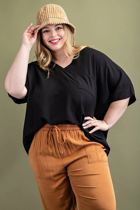 Plus size woven top pocket tee