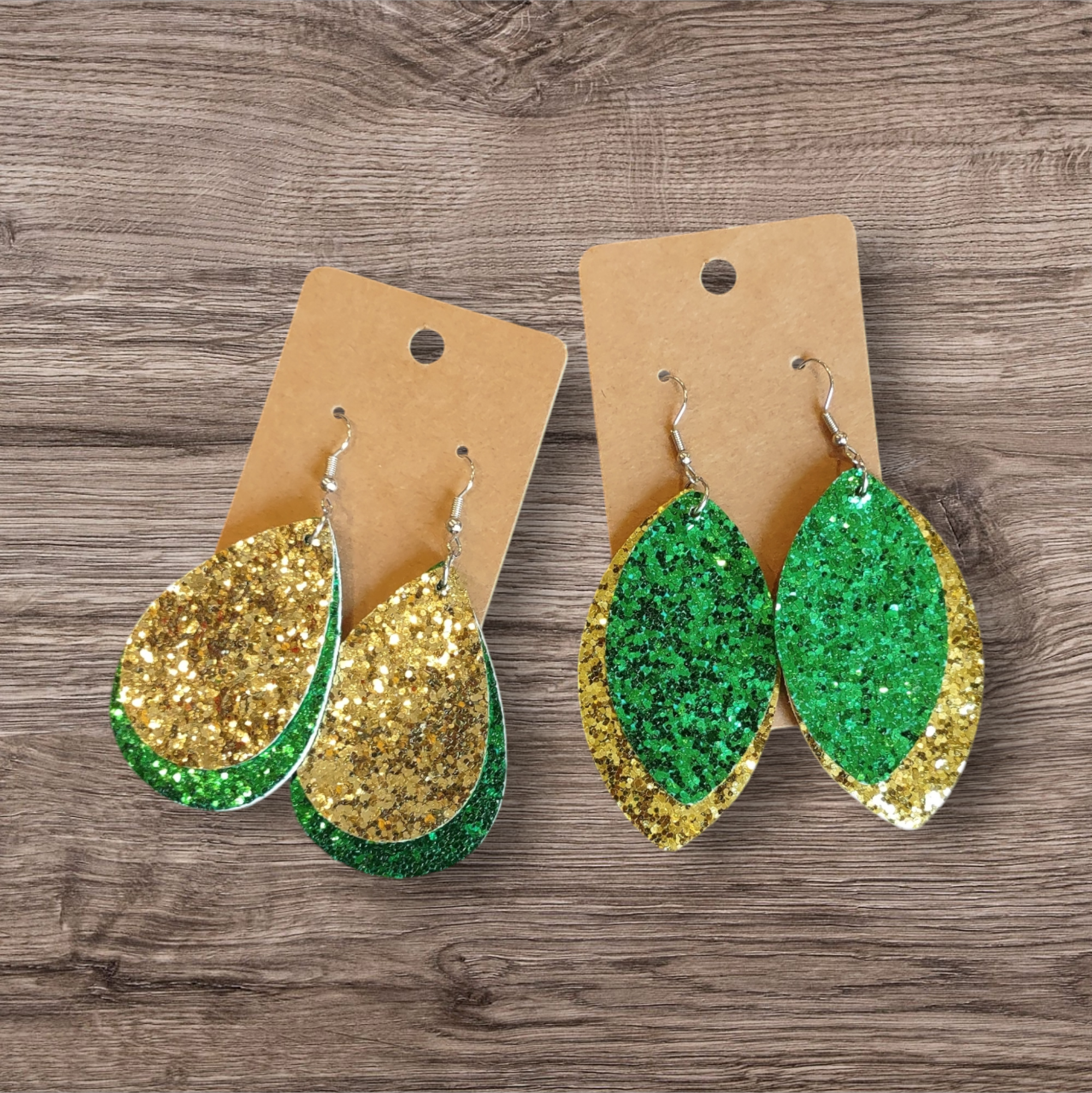 Green & Gold Glitter Bobcat Earrings