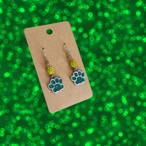 Green & Gold Bobcat Paw Earrings