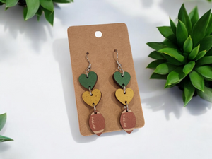 Green & Gold Wood Bobcat Football Earrings