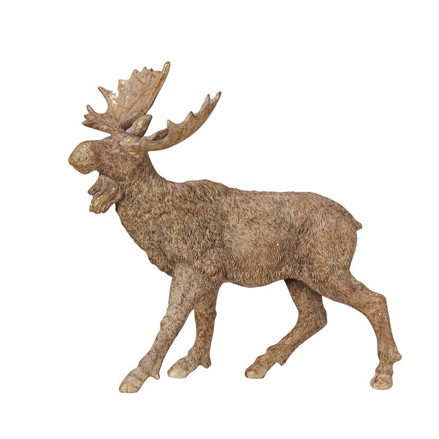 Resin Standing Moose, Antique Gold Finish