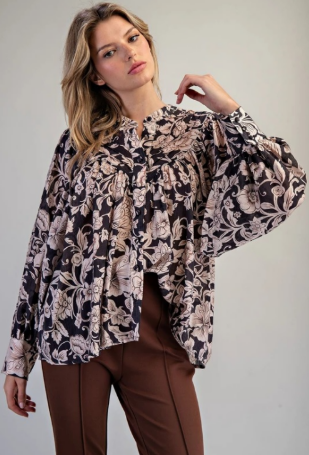 Button Down Floral Printed Blouse