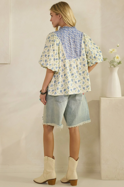 Wildflower Contrast Bubble Sleeve Top