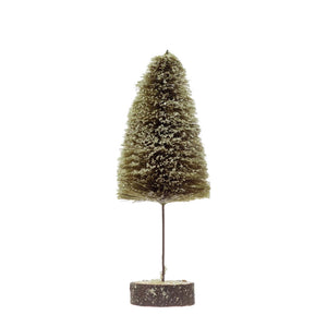 Sisal Bottle Brush Tree with Wood Slice Base, Snow Finish