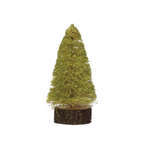 2-3/4" Round x 4-3/4"H Sisal Bottle Brush Tree with Wood Slice Base, Chartreuse